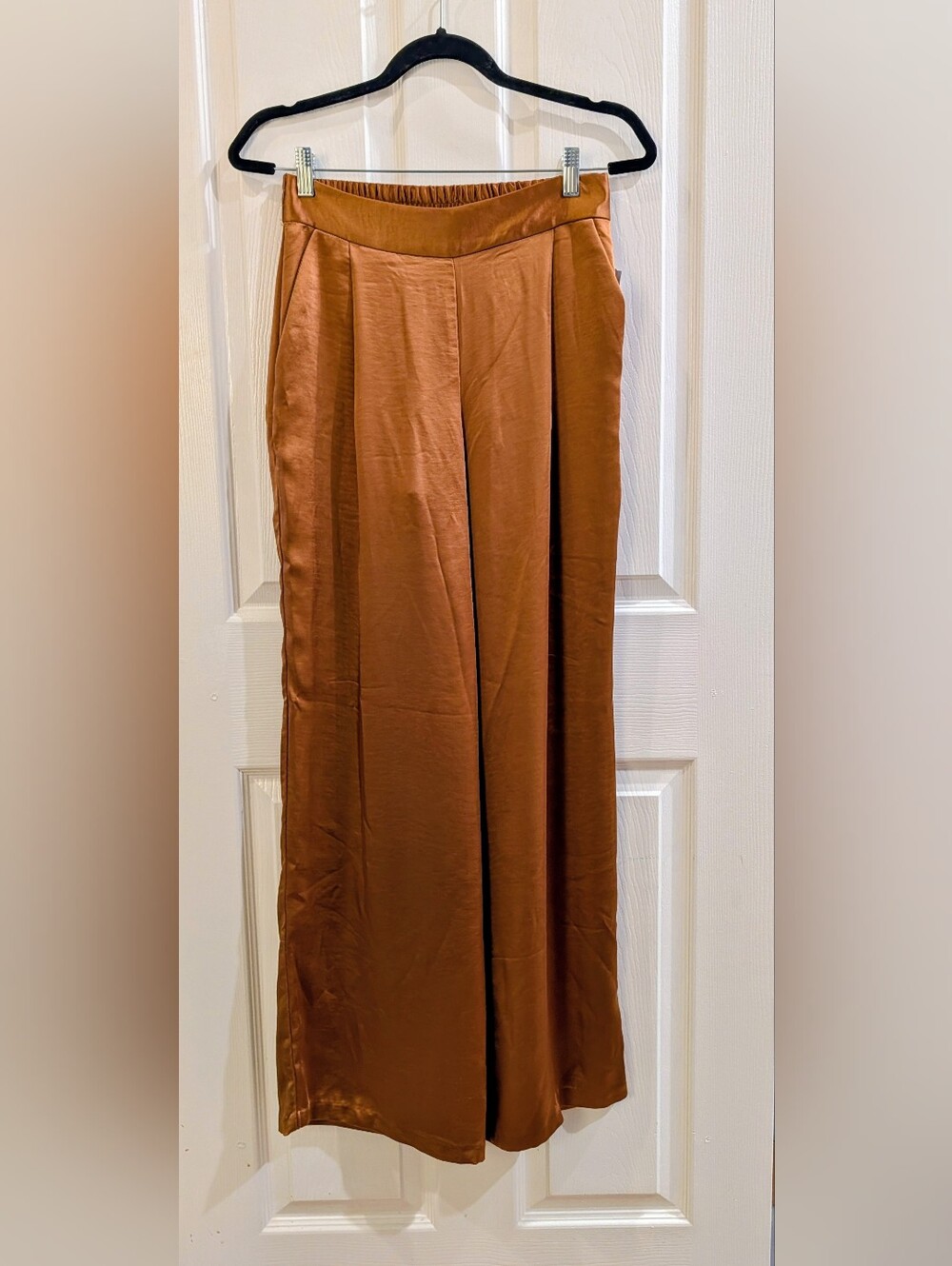 NWT DREW Satin Pants in Bronze Gold